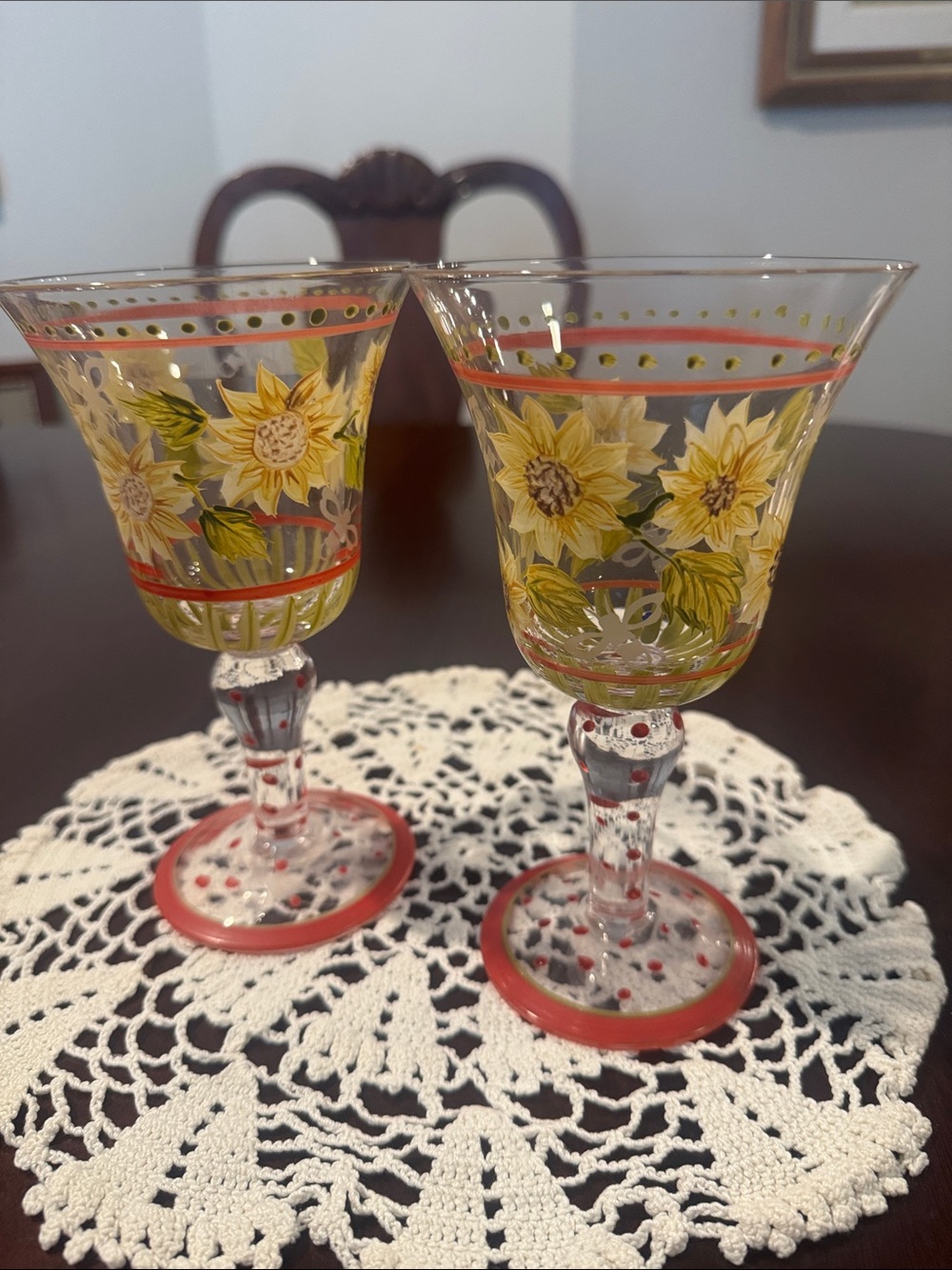 Hand-Painted Sunflower Wine Glasses - Set of 2